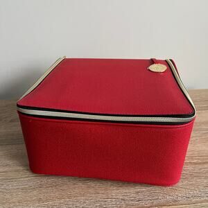 Estee Lauder Red Faux Leather Train Case Travel Makeup Bag